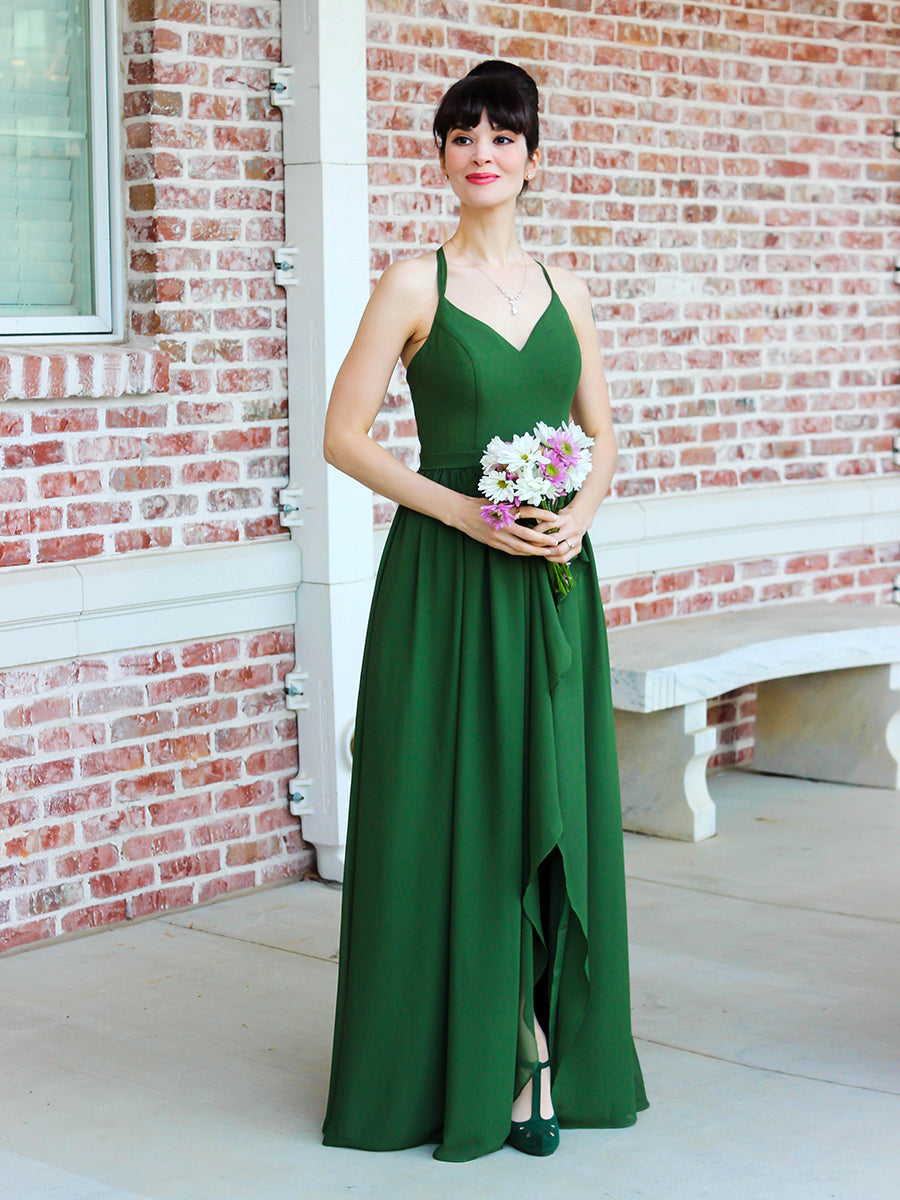 Chiffon Tie Back Bridesmaid Dresses With Ruffles Slit