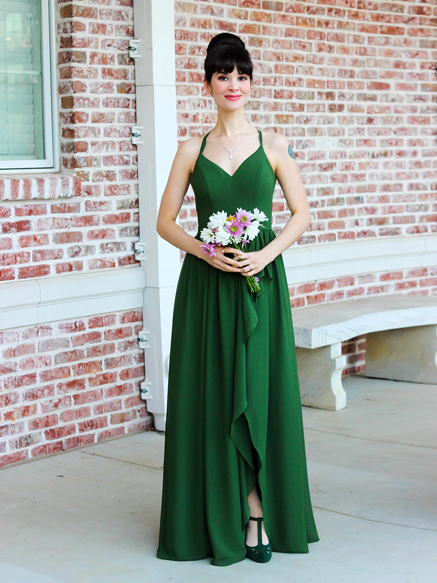 Chiffon Tie Back Bridesmaid Dresses With Ruffles Slit