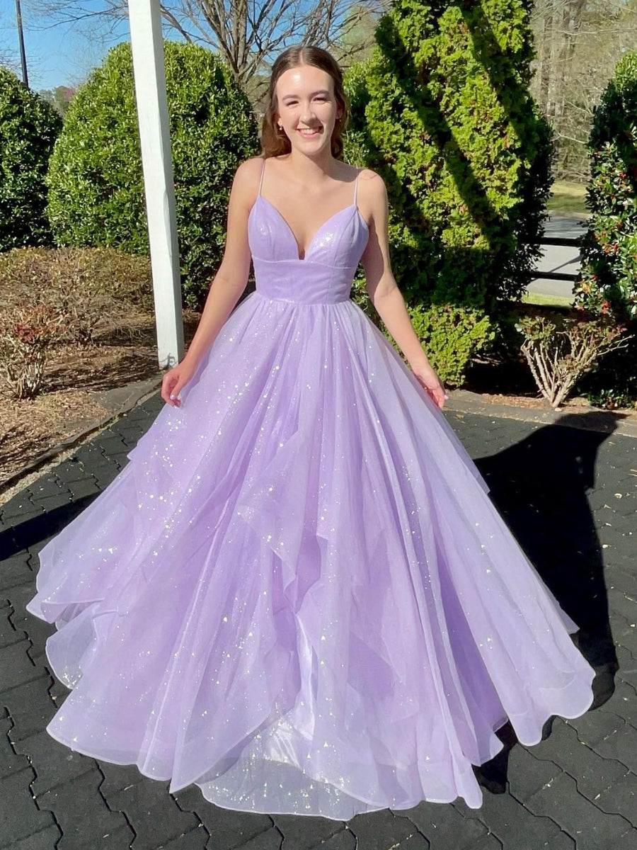 Deep V-Neck Layered Tulle Prom Dress With Back Cutout