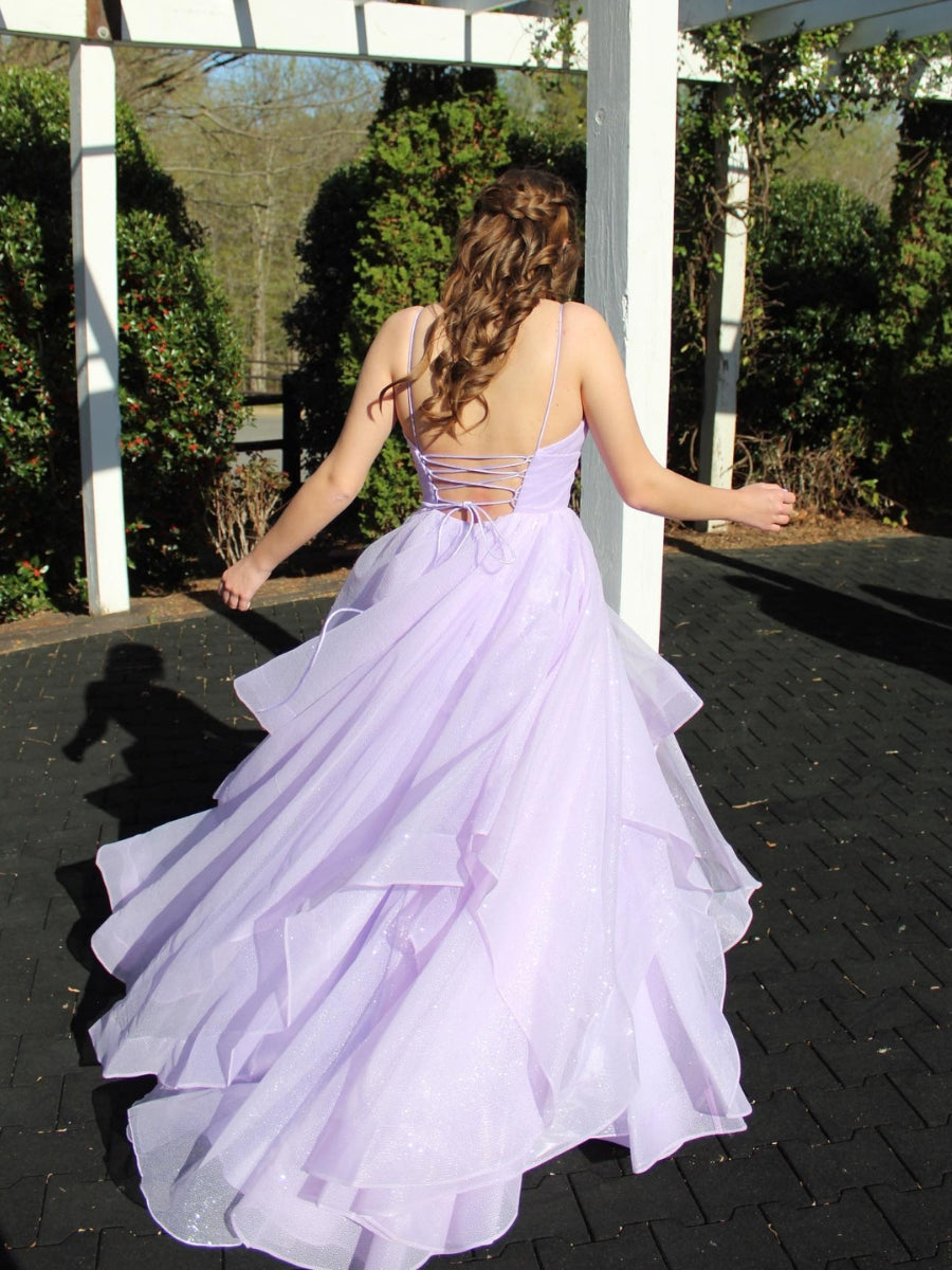 Deep V-Neck Layered Tulle Prom Dress With Back Cutout