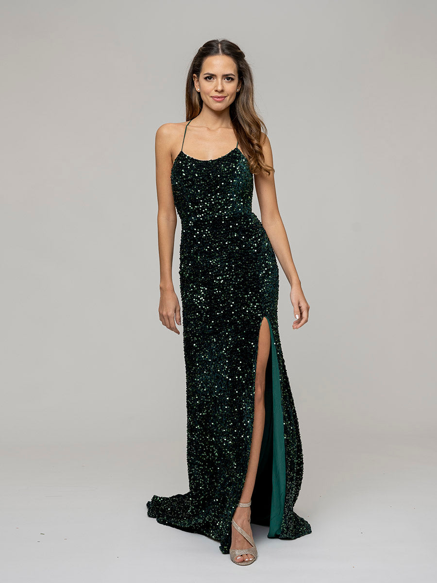 Long Formal Party Prom Gown With All Over Sequin