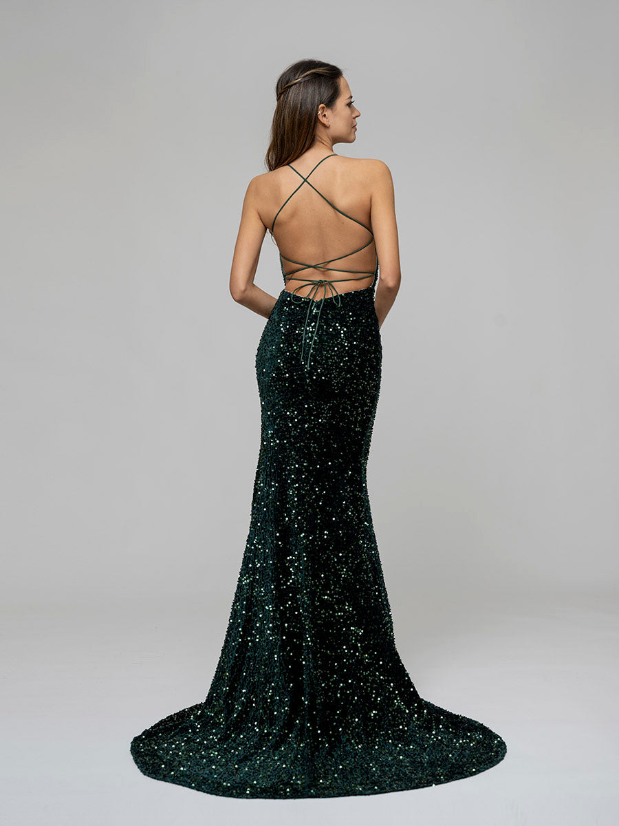 Long Formal Party Prom Gown With All Over Sequin