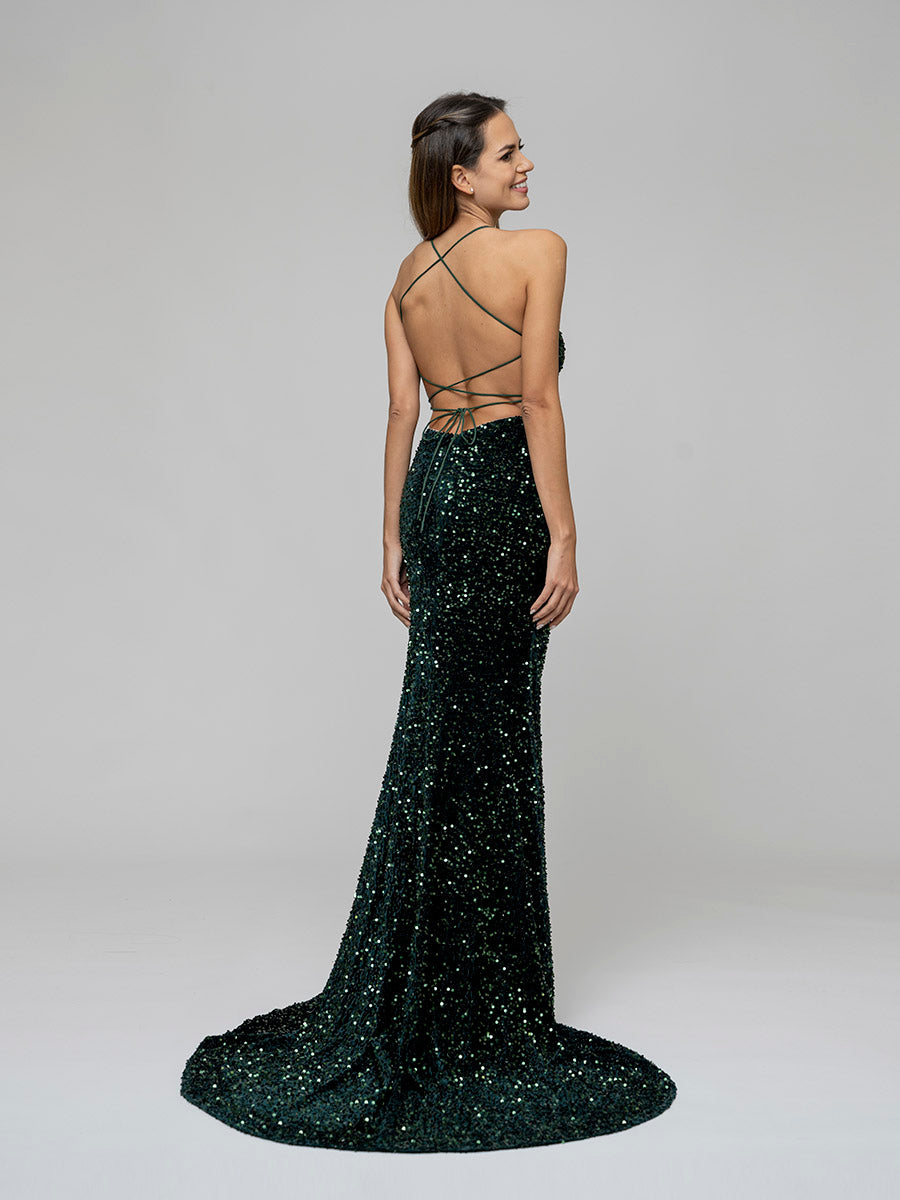 Long Formal Party Prom Gown With All Over Sequin