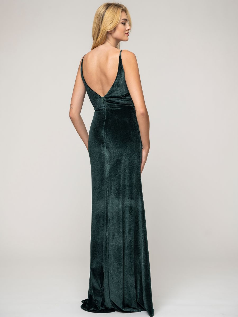 Long Velvet Sheath Bridesmaid Dresses With V Back