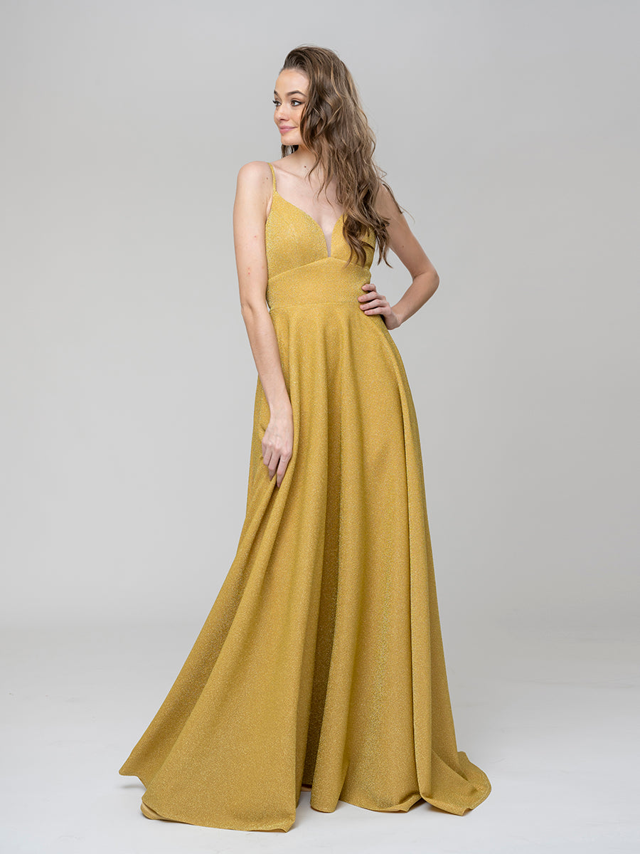Metallic Glitter V Neck A Line Prom Dresses With Pockets