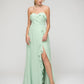 Ruffles Chiffon A Line Strapless Bridesmaid Dresses With Front Slit