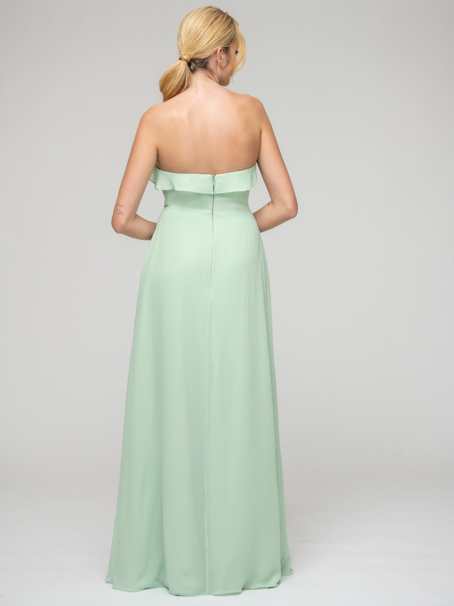 A Line Chiffon Strapless Bridesmaid Dresses With Ruffles