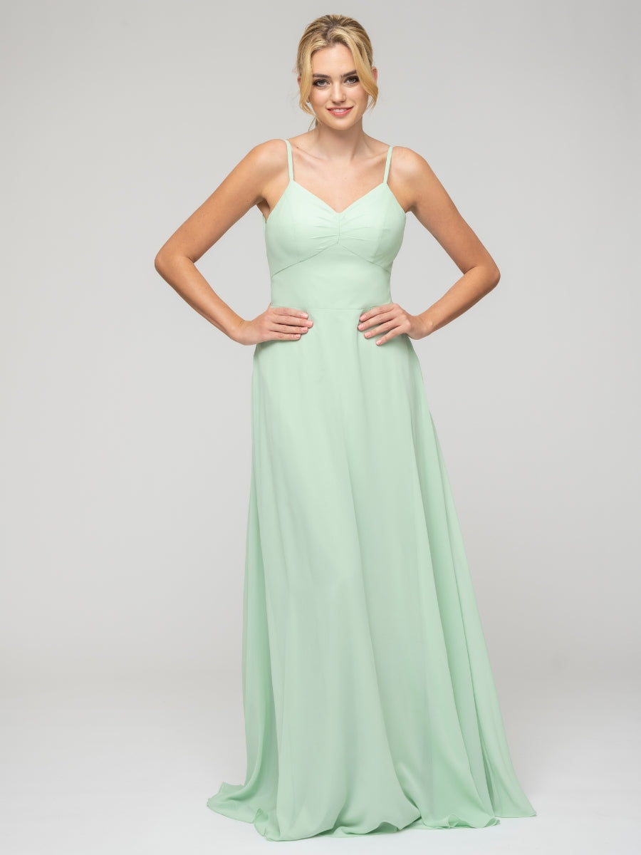 Spaghetti Strap Tie Back Long Chiffon Bridesmaid Dresses