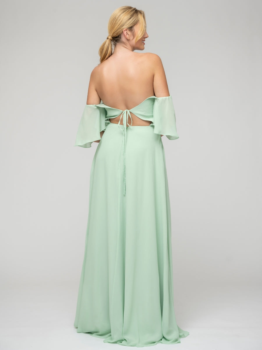 Mint Green Sweetheart Chiffon Flutter Sleeve Bridesmaid Dresses With Split