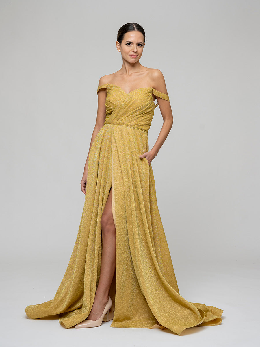 Off The Shoulder A Line Prom Dresses With Front Slit