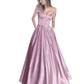 Off The Shoulder Satin A Line Prom Dresses With Pocket
