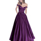 Off The Shoulder Beaded Satin A Line Prom Dress With Pocket