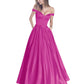 Off The Shoulder Beaded Satin A Line Prom Dress With Pocket
