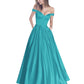 Off The Shoulder Beaded Satin A Line Prom Dress With Pocket