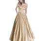 Off The Shoulder Beaded Satin A Line Prom Dress With Pocket
