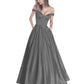 Off The Shoulder Beaded Satin A Line Prom Dress With Pocket