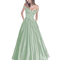 Off The Shoulder Beaded Satin A Line Prom Dress With Pocket