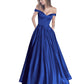 Off The Shoulder Beaded Satin A Line Prom Dress With Pocket