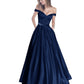 Off The Shoulder Beaded Satin A Line Prom Dress With Pocket