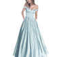 Off The Shoulder Beaded Satin A Line Prom Dress With Pocket