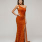 One Shoulder Backless Glitter Sequin Fitted Prom Dresses