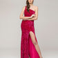 Side Split Sequin One Shoulder Fitted Long Prom Dresses