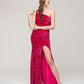 Side Split Sequin One Shoulder Fitted Long Prom Dresses