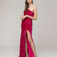 Side Split Sequin One Shoulder Fitted Long Prom Dresses