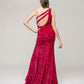 Side Split Sequin One Shoulder Fitted Long Prom Dresses