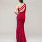 Side Split Sequin One Shoulder Fitted Long Prom Dresses