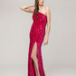 Side Split Sequin One Shoulder Fitted Long Prom Dresses