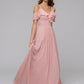 Open Back Cold Sleeve Chiffon Ruffles Long Bridesmaid Dresses