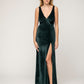 Sheath Floor Length Pluning V Neck Velvet Bridesmaid Dresses