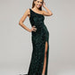 Open Back Sparkly Sequin Fitted Prom Dresses With Split