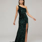 Open Back Sparkly Sequin Fitted Prom Dresses With Split