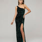 Open Back Sparkly Sequin Fitted Prom Dresses With Split