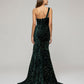 Open Back Sparkly Sequin Fitted Prom Dresses With Split