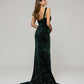 Open Back Sparkly Sequin Fitted Prom Dresses With Split
