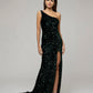 Open Back Sparkly Sequin Fitted Prom Dresses With Split