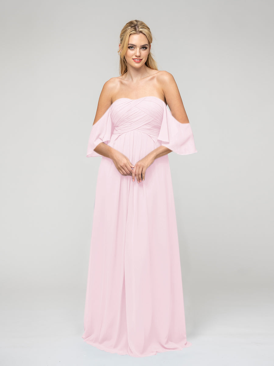 Sweetheart Chiffon Flutter Sleeve Pleats Bodice Bridesmaid Dresses