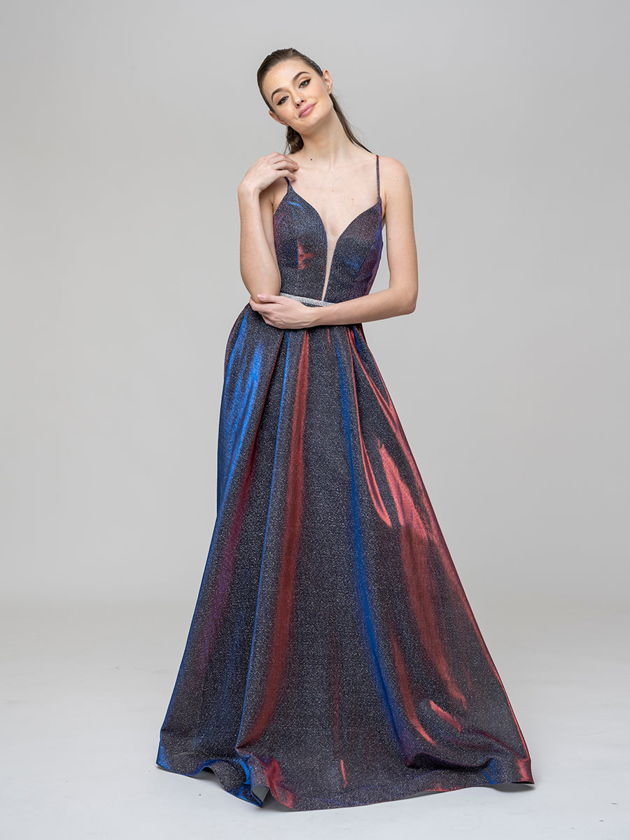 Plunging V Neck Criss Cross Back A Line Prom Dresses