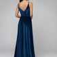 Pluning V Neck Front Slit Velvet Long Bridesmaid Dresses