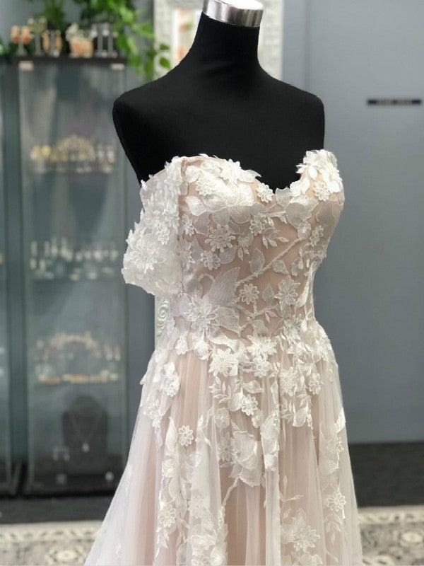 Priness Off The Shoulder A Line Applique Tulle Wedding Dresses