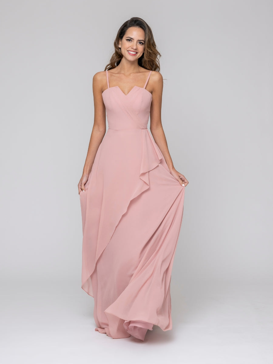 Dusty Rose Ruffles Spaghetti Strap Sweetheart Chiffon Bridal Party Dresses