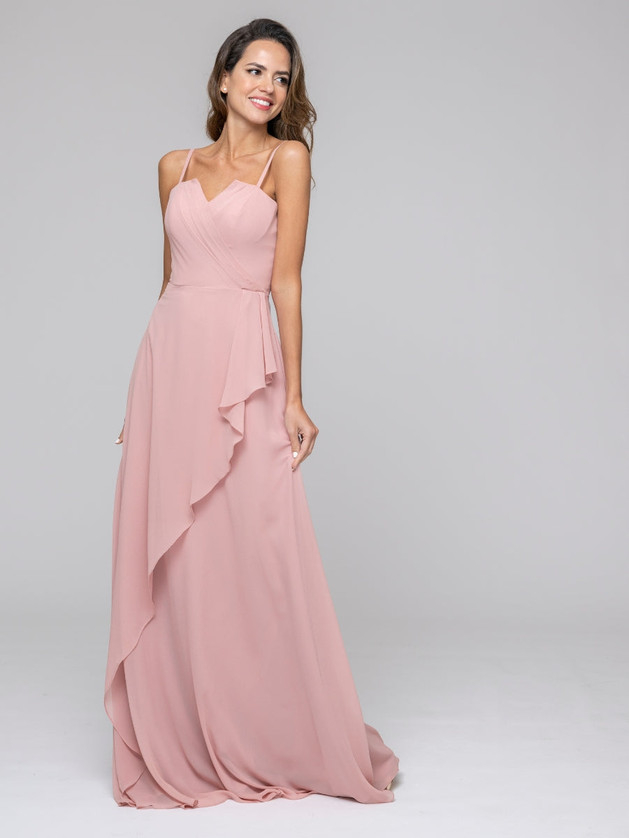 Dusty Rose Ruffles Spaghetti Strap Sweetheart Chiffon Bridal Party Dresses