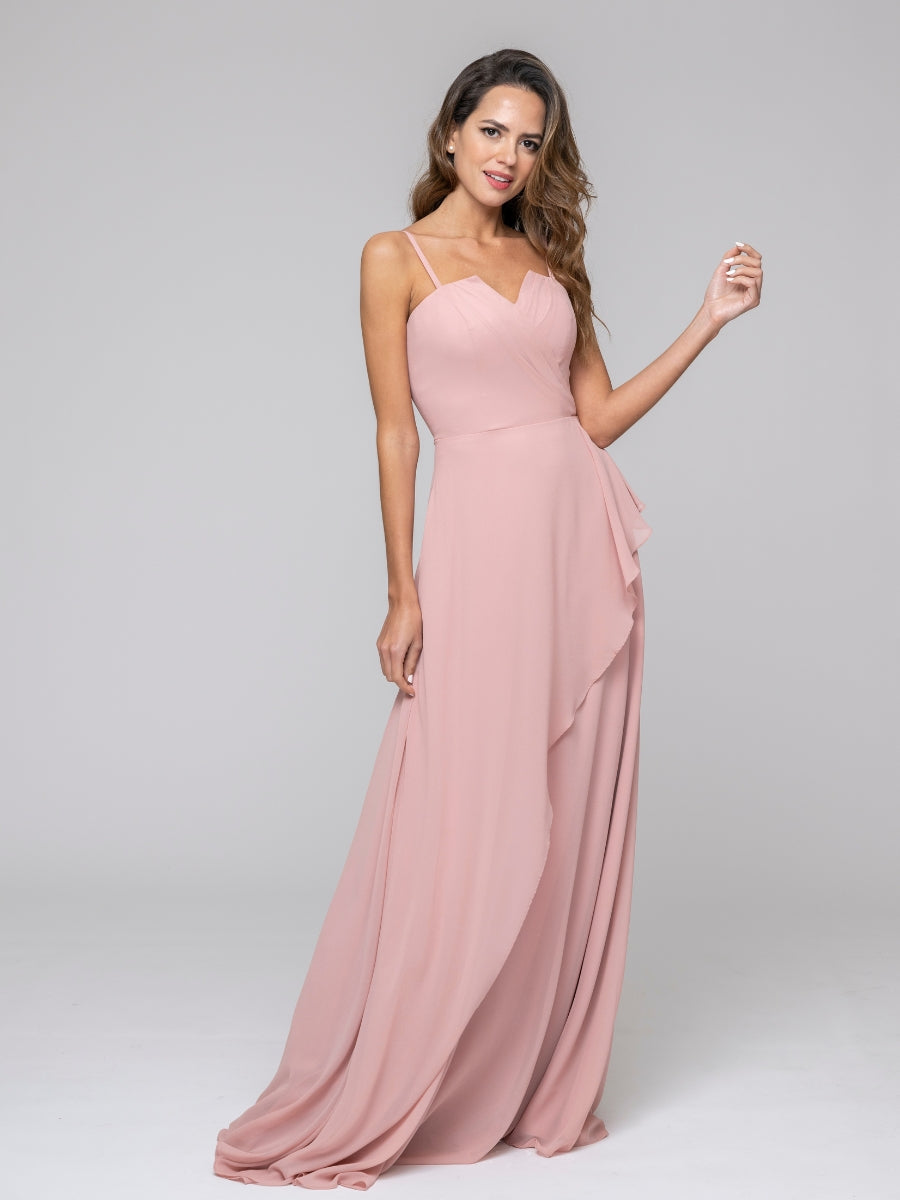 Dusty Rose Ruffles Spaghetti Strap Sweetheart Chiffon Bridal Party Dresses