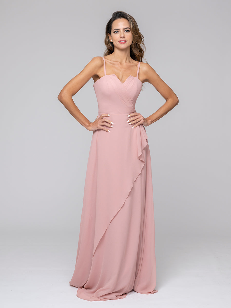 Dusty Rose Ruffles Spaghetti Strap Sweetheart Chiffon Bridal Party Dresses