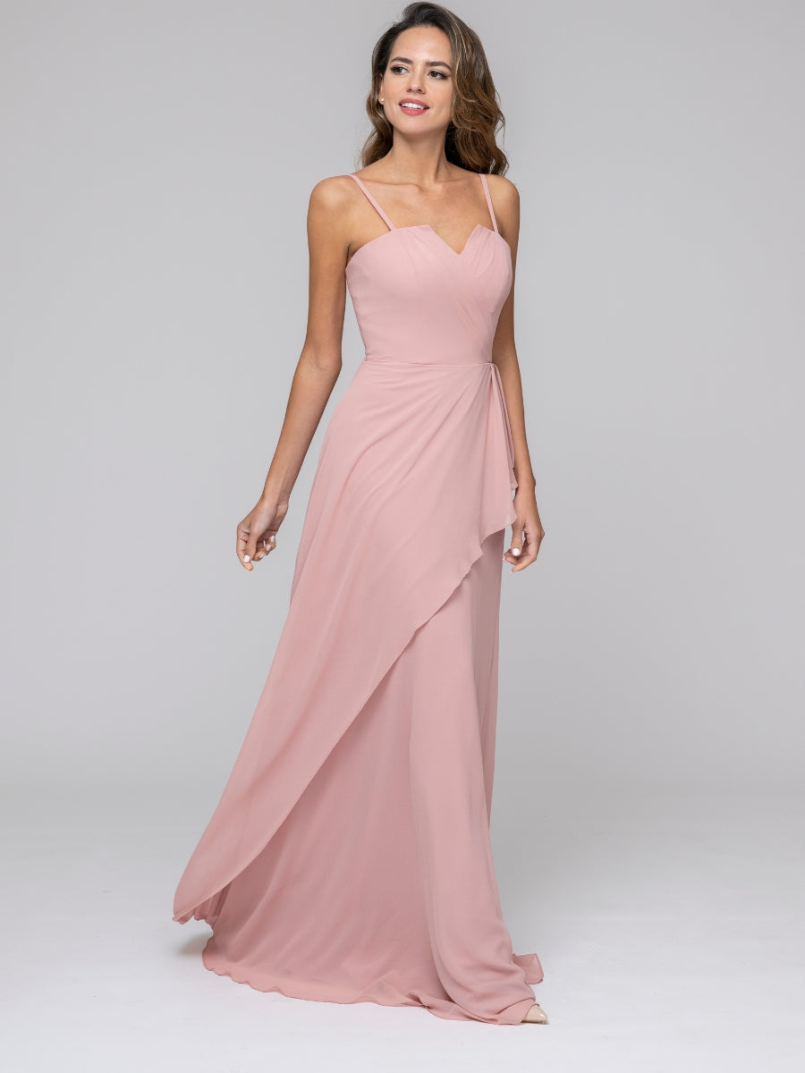 Dusty Rose Ruffles Spaghetti Strap Sweetheart Chiffon Bridal Party Dresses