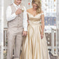 Off The Shoulder Beaded Satin A Line Prom Dress With Pocket