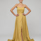 Scoop Neckline Adjustable Criss Cross Back Long Prom Dresses